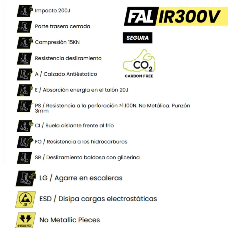 especificaciones bota de trabajo segura ir300v marca fal envío rápido mejor precio web