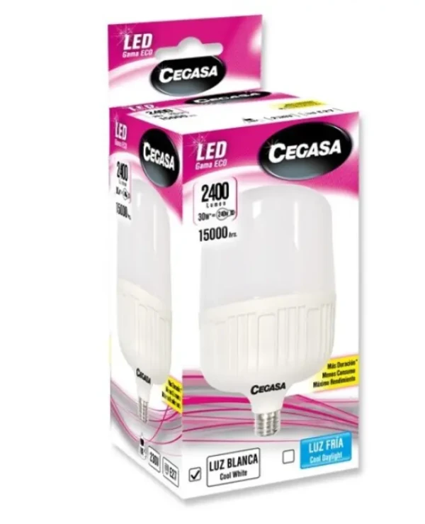 bombilla lámpara 30W tubular de led E27 luz fría hepoluz envío rápido comprar a precio barato