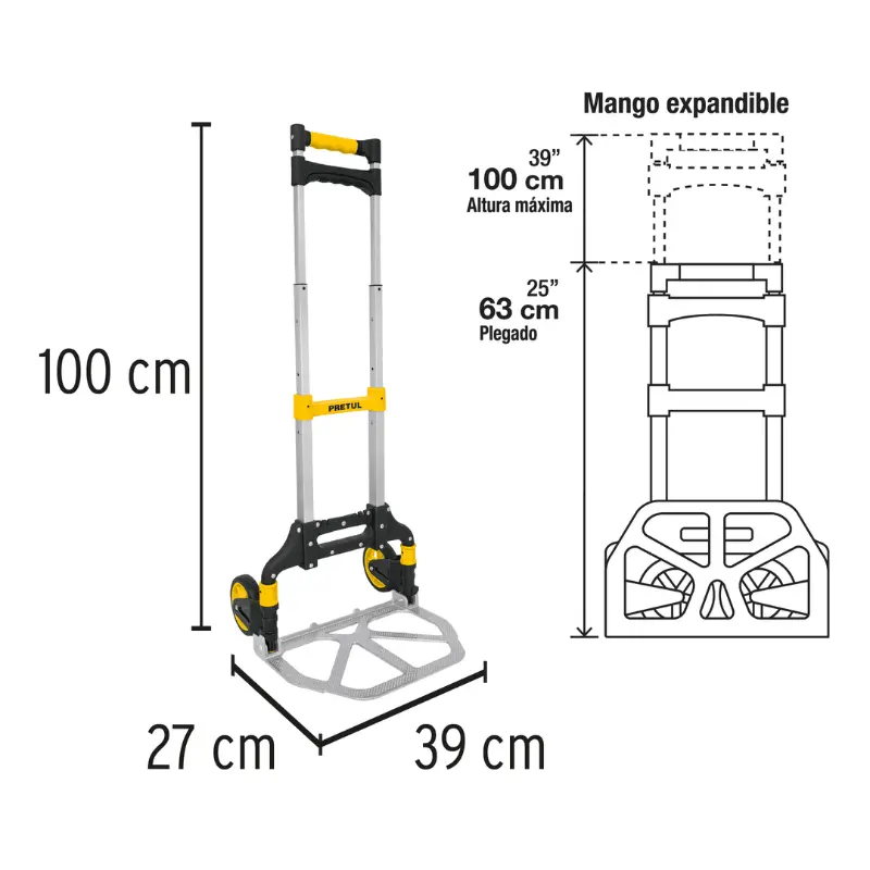 medidas carretillo pretul mango extensible fácil manejo envío rápido precio económico