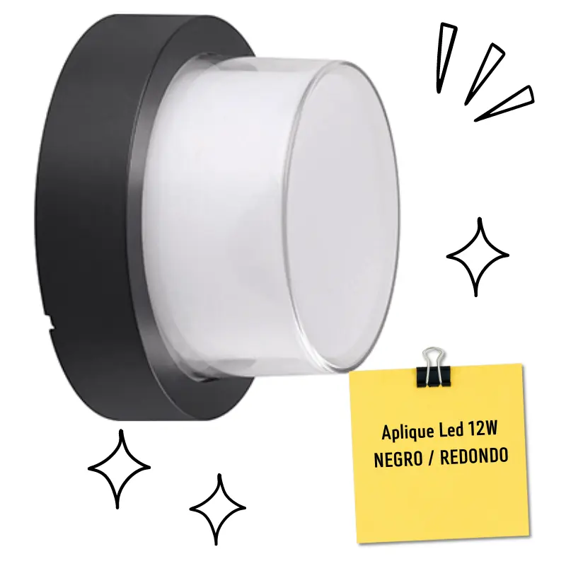 aplique de led foco para pared 12W negro redondo hepoluz interior salon cocina habitación entrada recibidor envío rápido compra al mejor precio