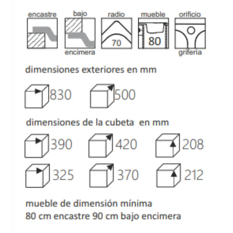 dimensiones de encastre zentia fregadero cocina 8350 alta resistencia envío rápido