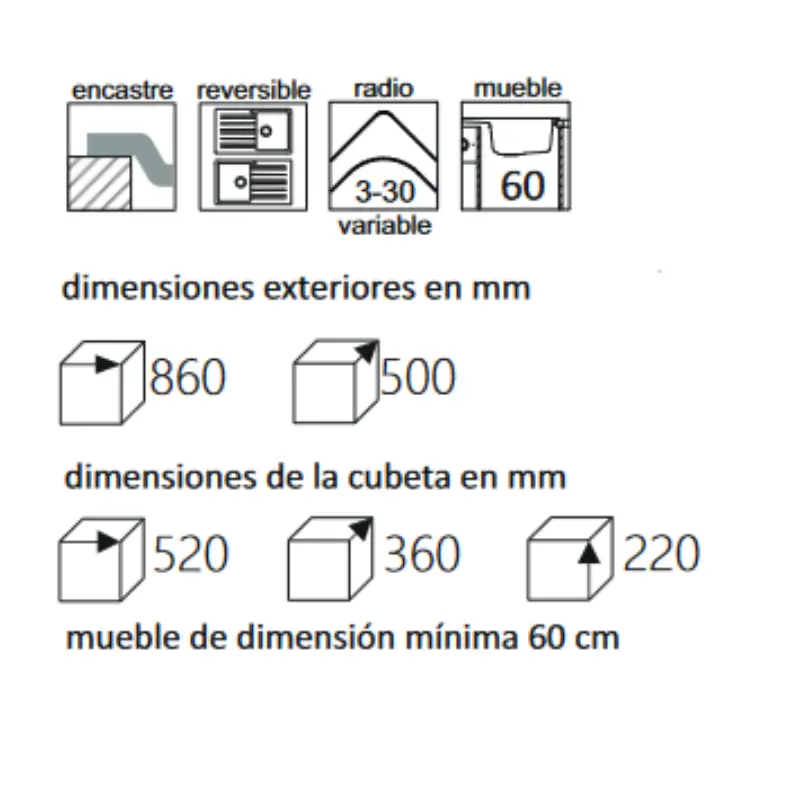 esencia fregadero de cocina 1 seno 1 escurridor 8650 medidas de encastre envío rápido