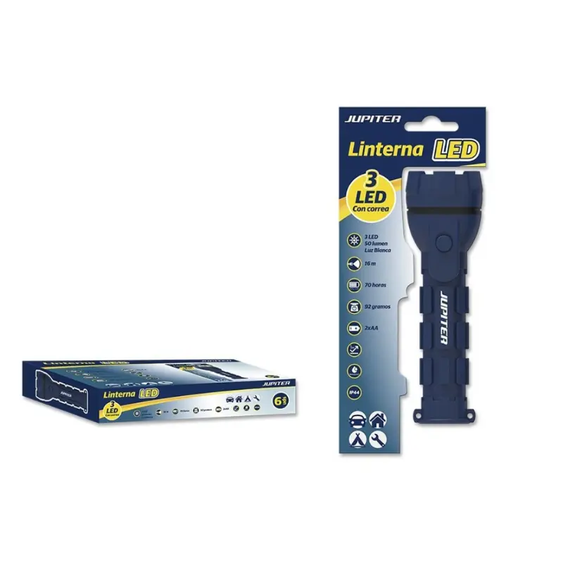 Linterna de 3 Led de goma resistente al agua y a los golpes, altas luminosidad, envío rápido precio barato
