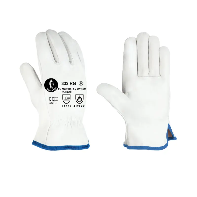 Guante de conductor en piel flor vacuno gris con protección certificada EN 388 y EN 407. ¡Envío rápido!